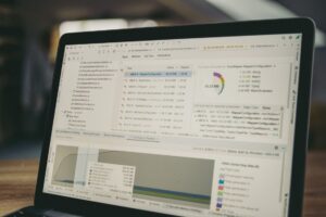 Laptop screen displaying coding and data analysis interface, representing in-demand IT skills
